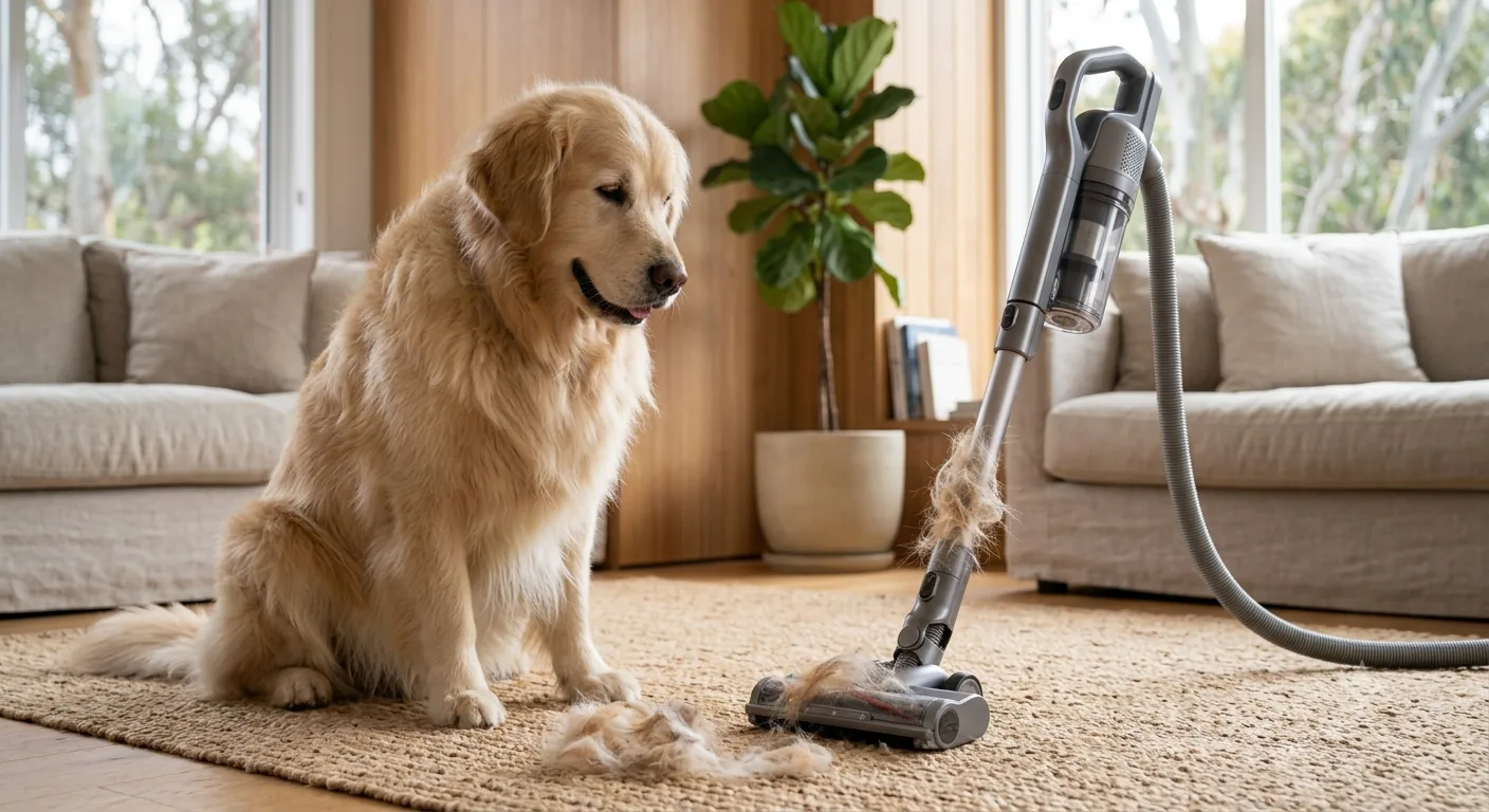 Bissell Pet Hair Eraser motorized brush tool removing stubborn pet fur.